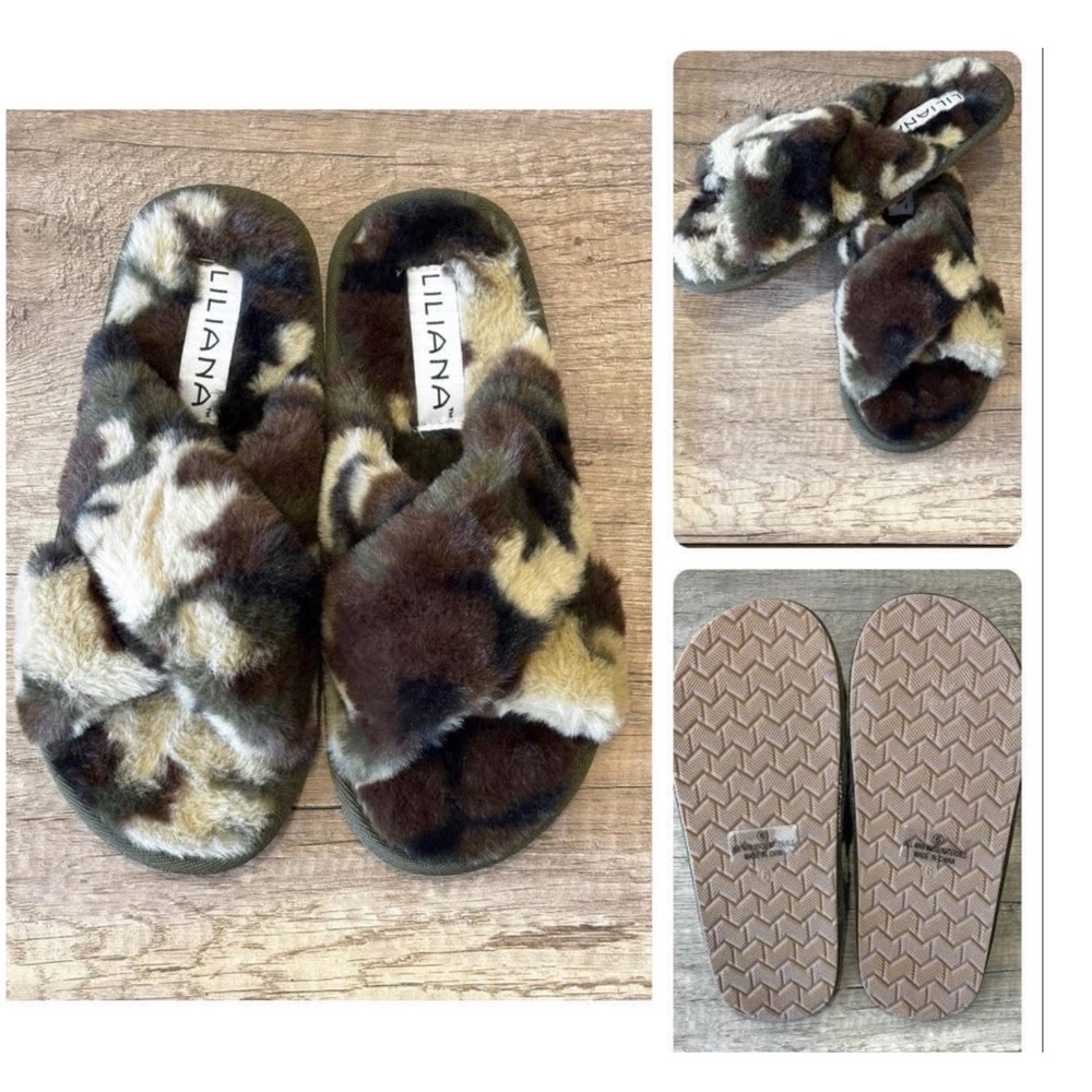 Liliana Camouflage Faux Fur Slippers